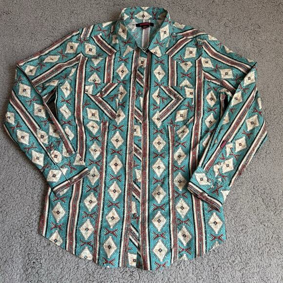 Rock & Roll Cowboy Other - Rock & Roll Cowboy Shirt Mens Large Blue Aztec Snap Front Modern Fit Long Sleeve